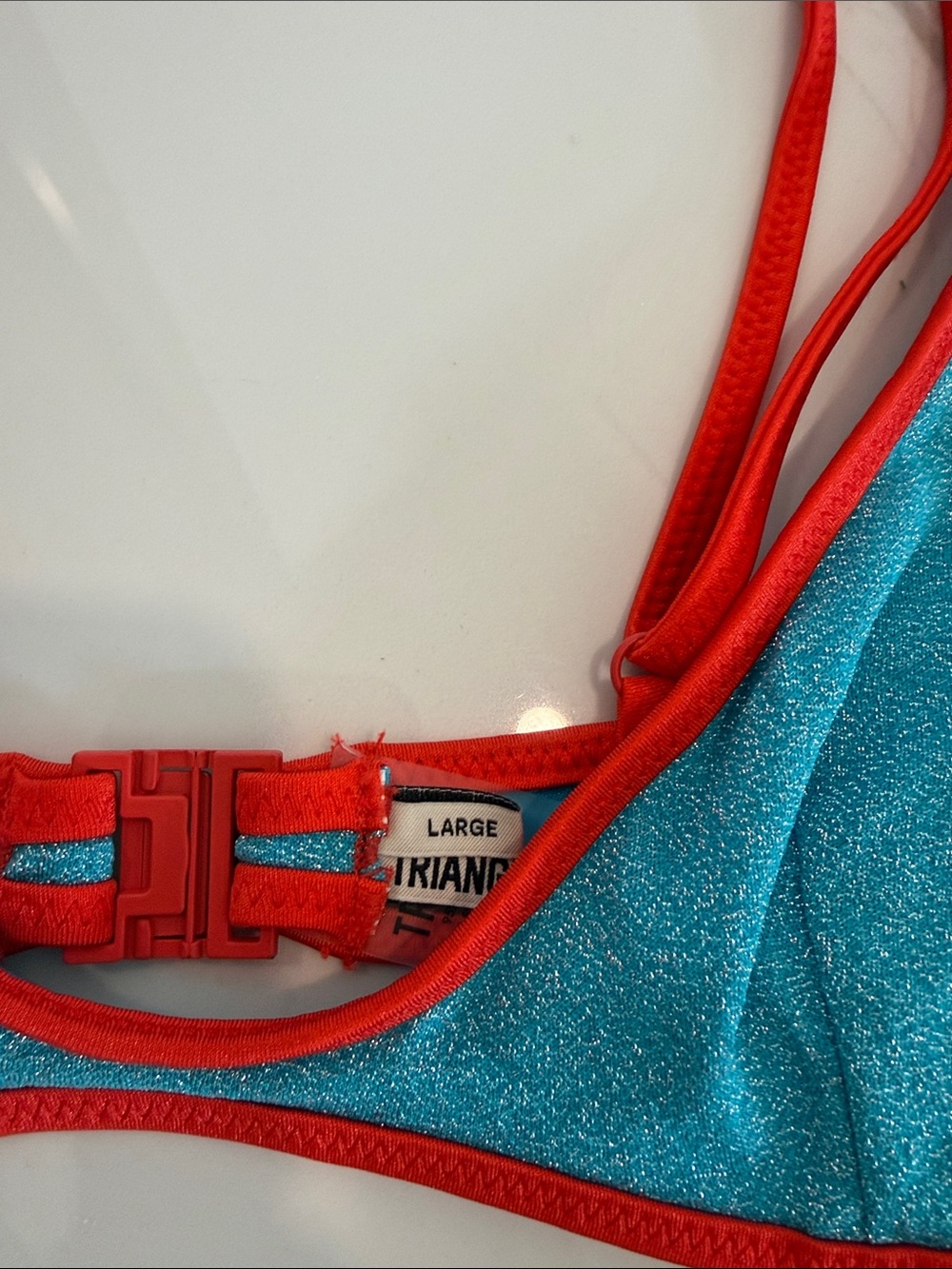 triangl swimwear turquoise bikini with red trim - Picture 4 of 8